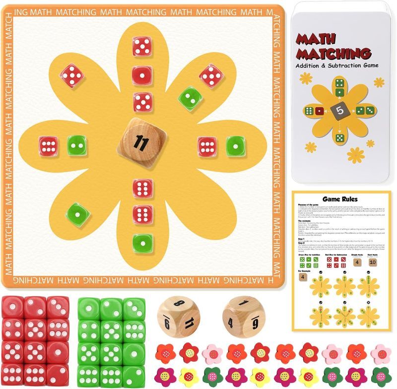 Photo 1 of Math Game for Kids Age 6 and Up Dice Board Game Petals Connect Addition and Subtraction Math Learning Educational Game for 2-4 Players
