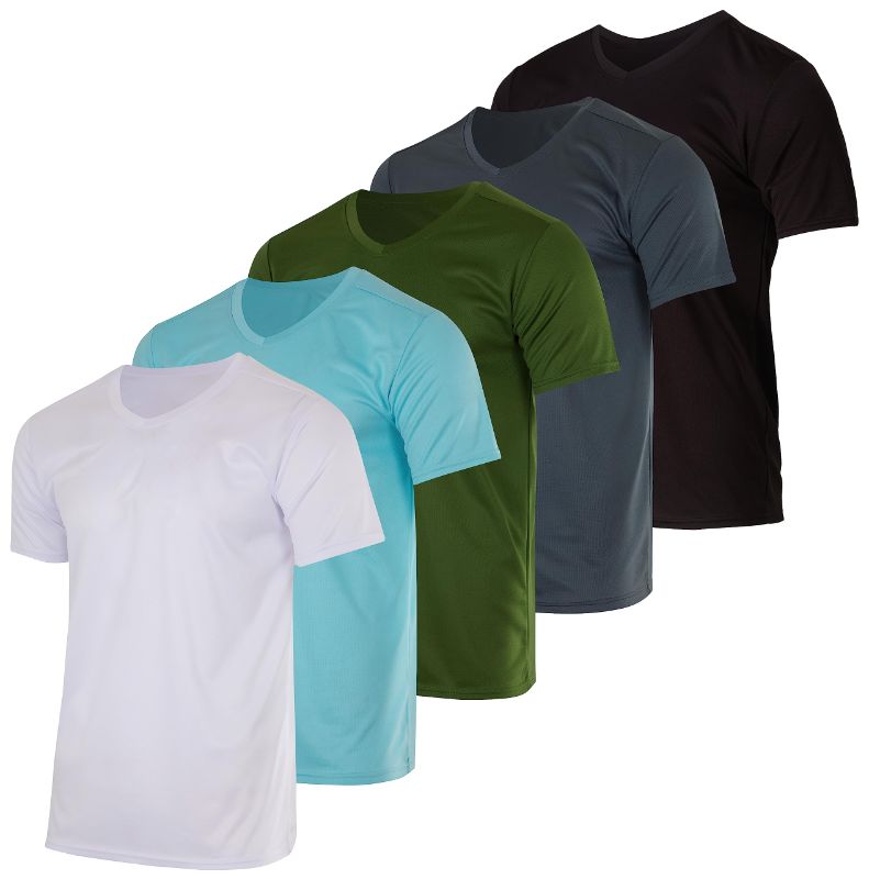Photo 1 of Real Essentials 5 Pack: Men's Mesh Quick Dry Short Sleeve V-Neck T-Shirt - Athletic Performance (Available in Big & Tall) Mesh Active V-Neck Standard Large Set 8