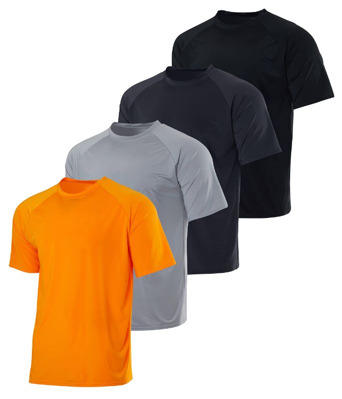 Photo 1 of Real Essentials 4-Pack: Mens Short Sleeve Rash Guard Shirt Quick Dry UPF 50+ Sun Protection Swim (Available in Big & Tall) Standard Medium Set 8