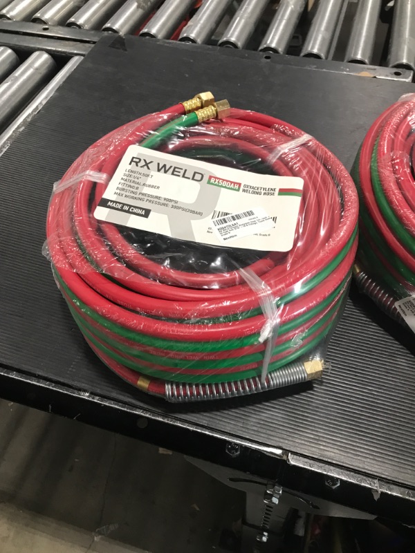 Photo 2 of  Oxygen Acetylene Hose 1/4-Inch × 50 Feet with 9/16"-18 B fittings Welding Cutting Torch Twin Hose
