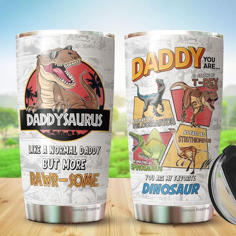 Photo 1 of Kozmoz Inspire Gifts For Dad - Daughter, Son Gift For Father - Best Dad Ever Gifts on Christmas Birthday - Daddysaurus Tumbler 20 Oz For Dad, Father, New Dad, Step Dad, Bonus Dad
