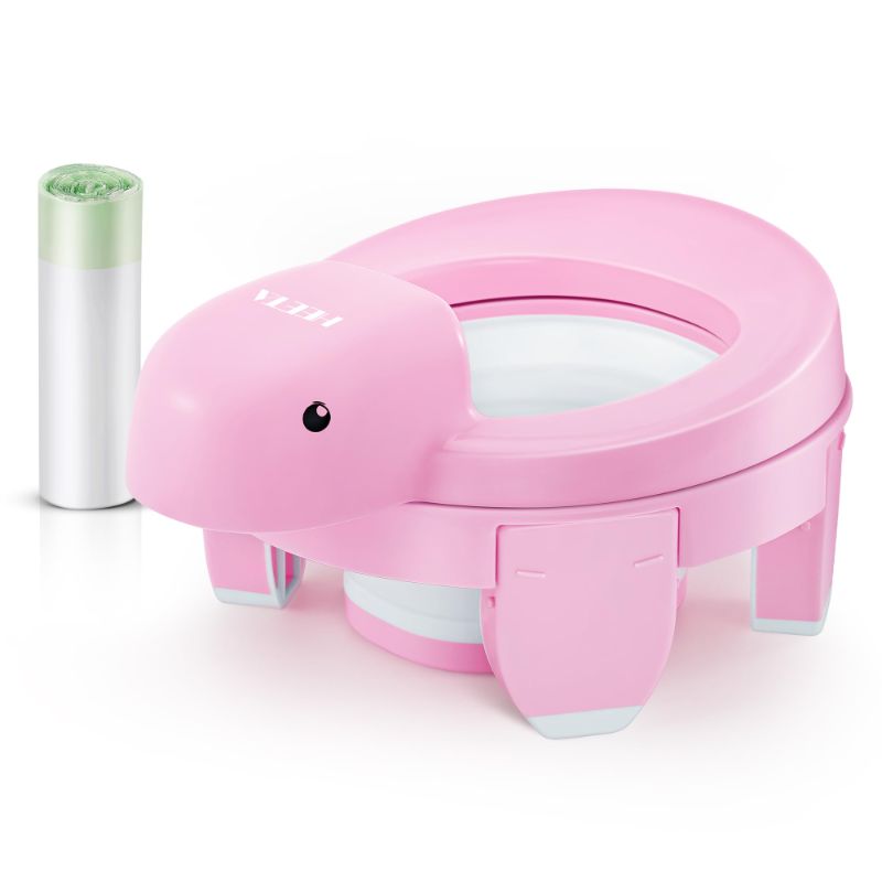 Photo 1 of HEETA 4 in 1 Potty Training Toilet for Boys Girls, Portable Folding Toddler Potty with 20pcs Storage Bags, Potty Training Toilet Seat with Lid, Potty Seats for Toddlers with Splash Guard, Pink