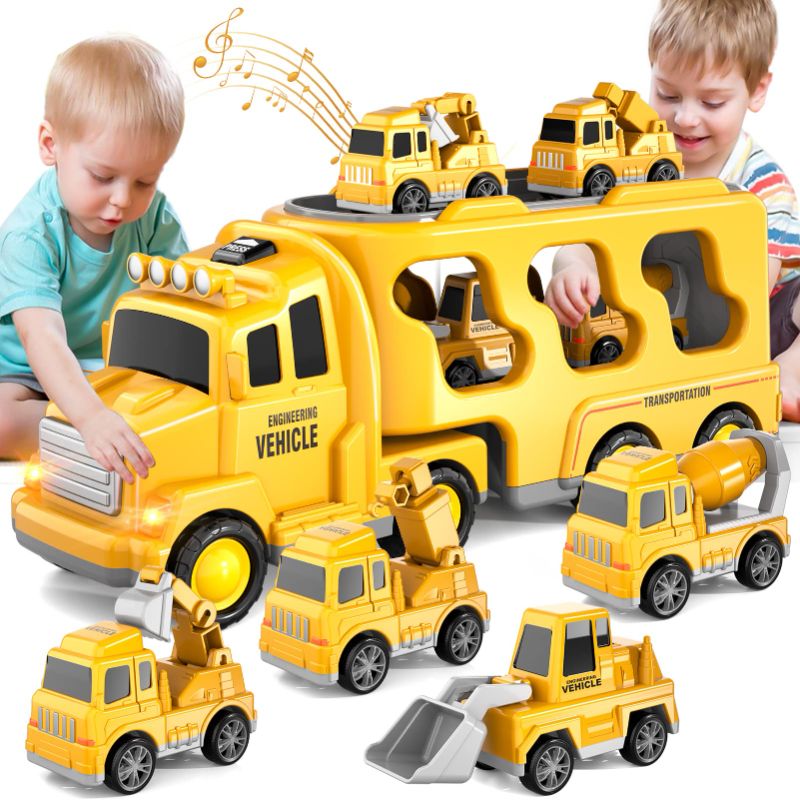 Photo 1 of Bennol Toddler Trucks Toys for Boys Age 1-3 3-5, 5 in 1 Construction Car Truck for Toddlers Boys Girls 1 2 3 4 5 6 Years Old, Toddler Boy Toys Christmas Birthday Gift Car Sets with Light Sound CONSTRUCTION TRUCKS