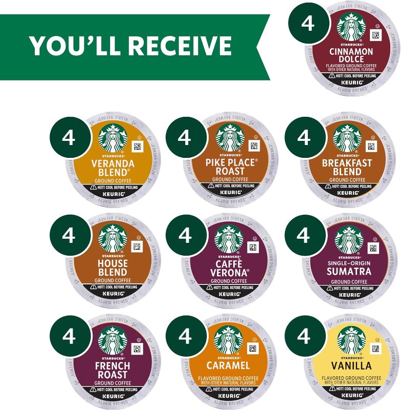 Photo 1 of Starbucks K-Cup Coffee Pods—Starbucks Blonde, Medium, Dark Roast & Flavored Coffee—Variety Pack for Keurig Brewers—1 box (40 pods total)
