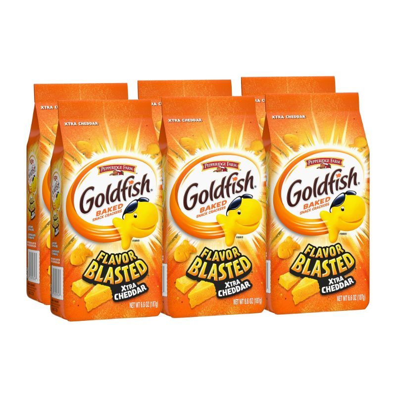 Photo 1 of Goldfish Flavor Blasted Xtra Cheddar Cheese Crackers, Baked Snack Crackers, 6.6 oz Bag (Pack of 6)
