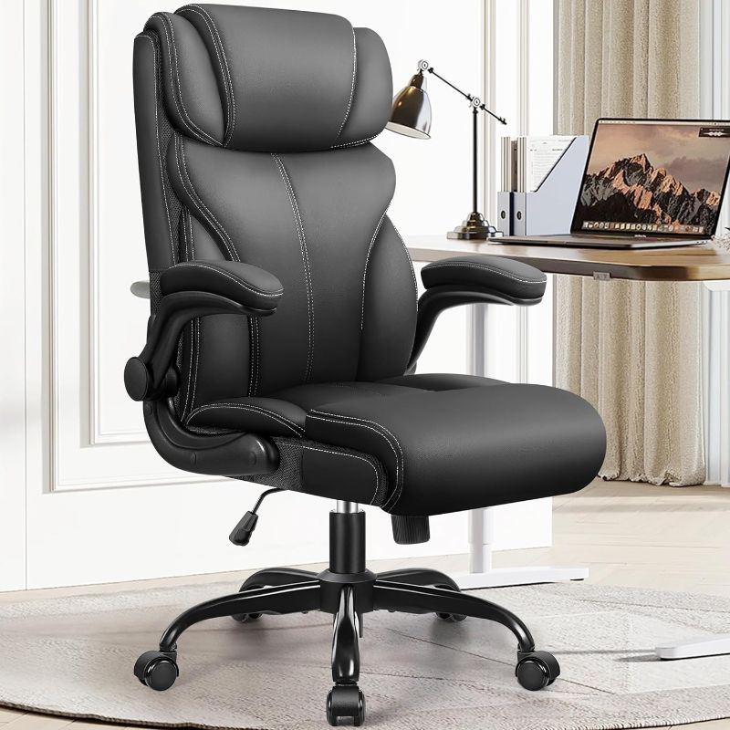 Photo 1 of HeroSet Office Chair, Ergonomic Big and Tall Computer Desk Chairs, Executive Breathable Leather Chair with Adjustable High Back Flip-up Armrests, Lumbar Support Swivel PC Chair with Rocking Function 