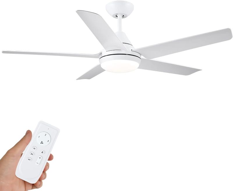 Photo 1 of Limited-time deal: Ceiling Fan with Lights, Modern 48 Inch White Ceiling Fan with Remote Control, 5 Reversible Blades, Quiet Motor, Dimmable,Adjustable light and dark?For Bedroom,Living Room, Dining room, Patios 