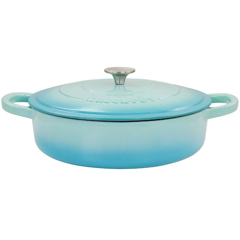 Photo 2 of Artisan 5 Qt. Gradient Aqua Blue Enameled Cast Iron Round Braiser Pan with Lid
