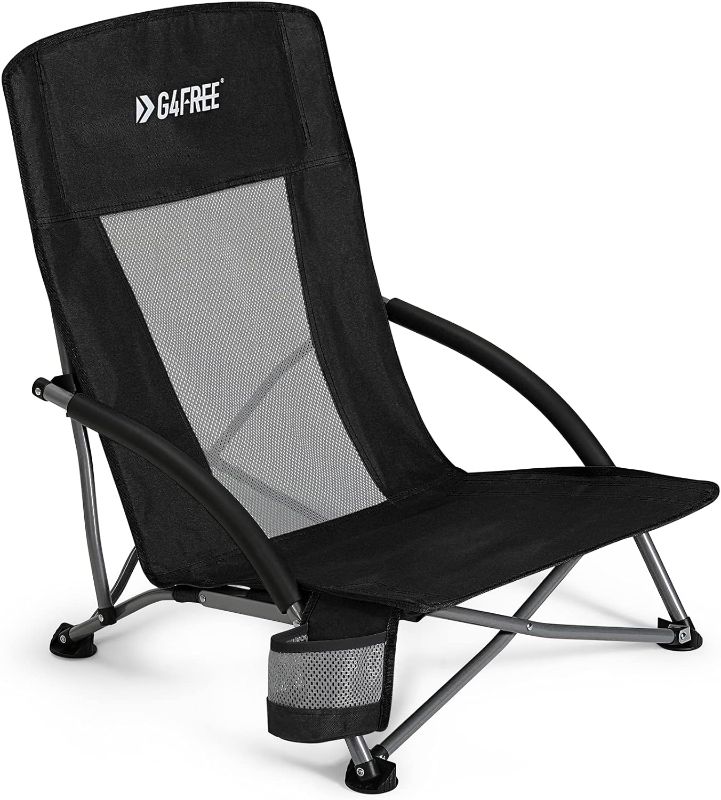 Photo 1 of G4Free Low Sling Beach Chair, Folding Portable Beach Chair, Backpack Camping Chair for Adults with Mesh Back and Low Seat, Heavy Duty Reclining for Sand Camping
