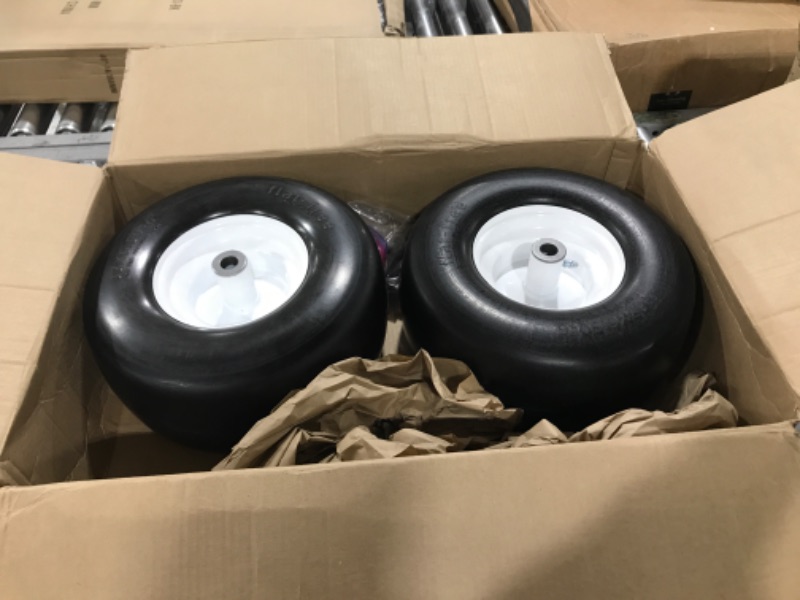 Photo 2 of 13x6.50-6 Flat Free Tires, Zero Turn Mower Assembly for Commercial Garden Lawns, Front Solid 13x6.50-6 Lawn Mower Tires with 3/4" & 1/2" & 5/8" Bearing, 5.5"-7.5" Center Hub, 2 Pack, Gray
