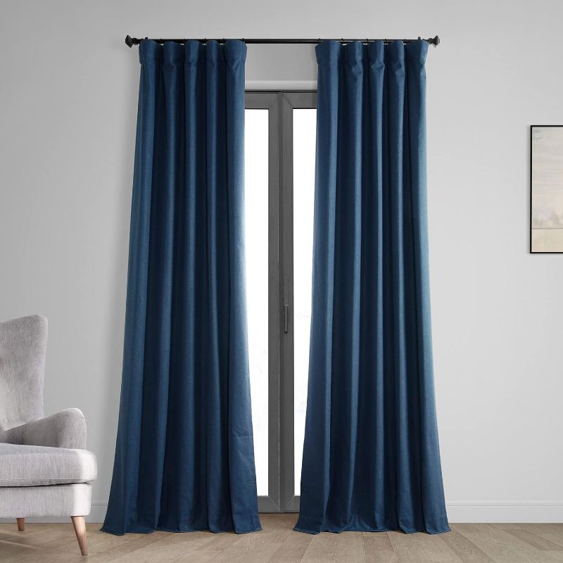 Photo 1 of HPD Half Price Drapes Vintage Blackout Curtains for Bedroom - 120 Inches Long Thermal Cross Linen Weave Full Light Blocking 1 Panel Blackout Curtain, (50W x 120L), Indigo
