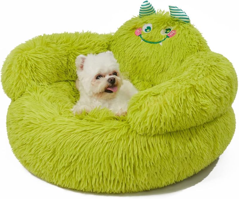 Photo 1 of Jiupety Cute Calming Dog and Cat Bed, Indoor High Bolster Donut Dog Beds, Comfortable Plush Cuddler Dog Bed, M(24"x24"x14") Size for Small Dogs and Cats, Cute Cartoon Soft Bed, Green.…
