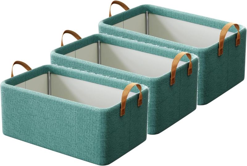Photo 1 of duimai Closet Organizers and Storage Bins Large, Organizer Storage Baskets, Storage Containers for Organizing Changing Table Bookshelf With Sturdy Steel Frame Cationic Fabric (3-PACK, Green) 