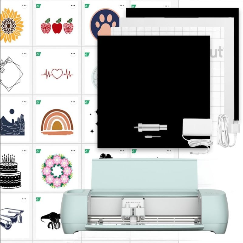 Photo 1 of Cricut Explore 3 & Digital Content Library Bundle - Includes 30 images in Design Space App - 2X Faster DIY Cutting Machine for all Crafts, Cuts 100+ Materials Blue
