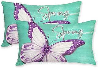 Photo 1 of AACORS Spring Pillow Covers 12x20 Set of 2,Purple Butterfly Decorations Seasonal Farmhouse Summer Pillow Case Decor for Sofa Couch?Green? AA495-12-2