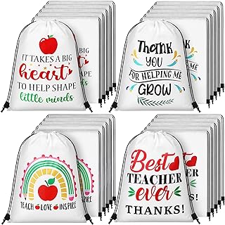 Photo 1 of 24 Pcs Teacher Appreciation Grad Drawstring Backpack Congrats Grad Polyester Cinch Bags Draw String Back Bag Kindergarten Graduation Gifts Bulk for Women Men Preschool Party Supplies, 4 Style
