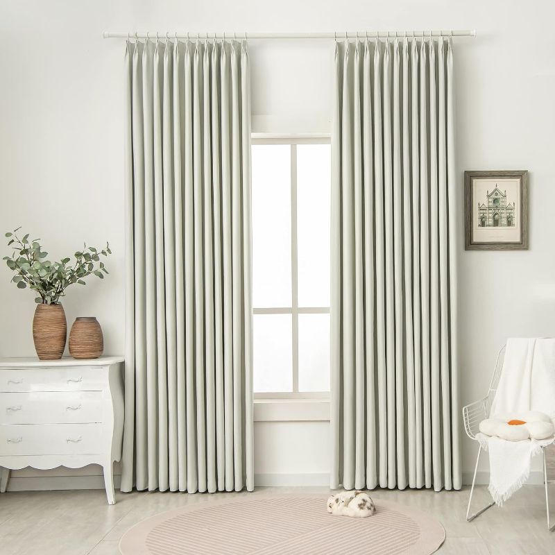 Photo 1 of Pinch Pleated 80% Blackout Curtain Thermal Insulated for Living Room Bedroom, Room Darkening Patio Door Window Panel with Hooks (Grayish White, 84" x 84", 1 Panel)
