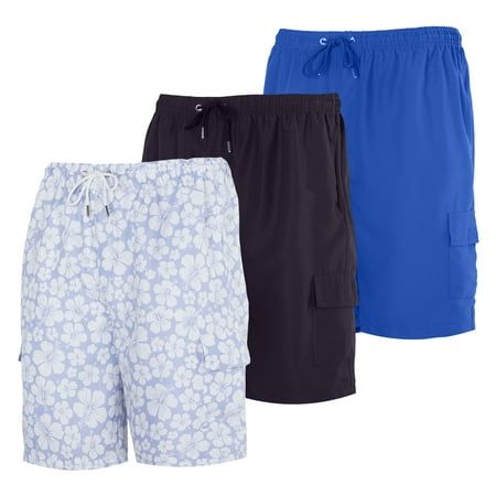 Photo 1 of Real Essentials 3 Pack: Boy S Swim Trunks with Cargo Pockets & Mesh Lining - UPF 50+. Size L
