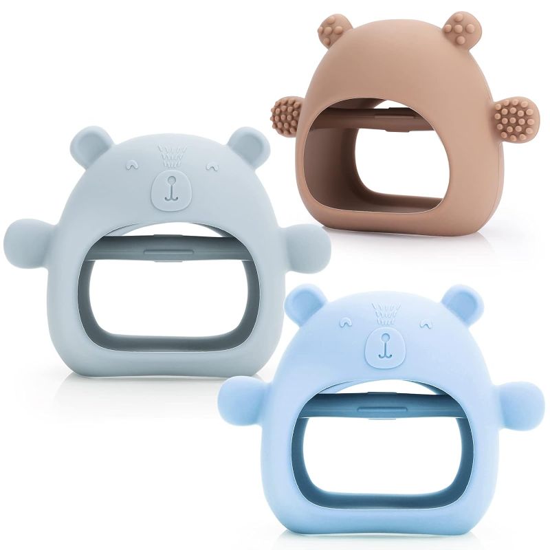 Photo 1 of Baby Teether Toy for Infants 3+ Months? Bear BPA Free Anti-Drop Silicone Mitten Teething Toy for Soothing Pain Relief, Silicone Mitten Teether for Sucking Needs (Color may differ)
