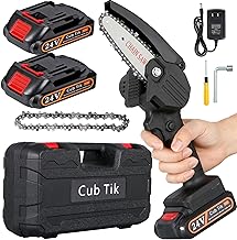 Photo 1 of Mini Chainsaw Cordless 4-Inch Battery Powered Electric Chainsaw with 2 Batteries and Chain Portable Handheld Small Chainsaw One-Hand Pruning Chain Saw (Black)
