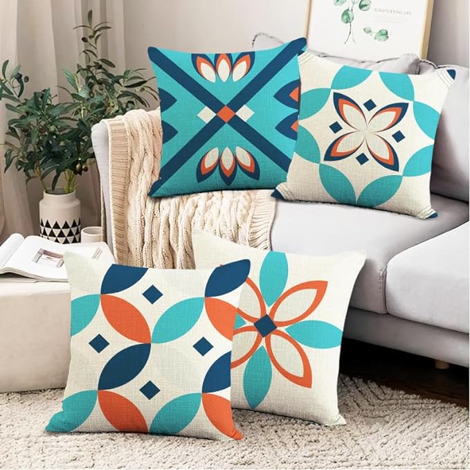 Photo 1 of Throw Pillow Covers 16 x 16 Inch Pillow Cover 40 x 40 Cm Set of 4 Colorful Geometric Pillow Cases for Couch Sofa Home Living Room Decorations Modern Decor (16''x16'', Sky Blue)