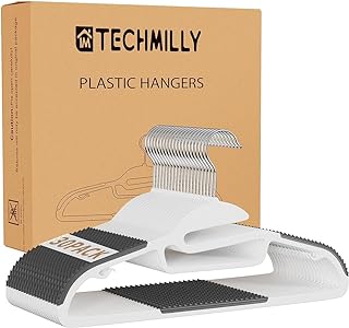 Photo 1 of TECHMILLY 20 Pack S-Slide Plastic Hangers, Heavy Duty, Non Slip Space Saving Protect Collar Design Coat Hanger with 360° Swivel Hook, Clothes Organizer for Closet Grey