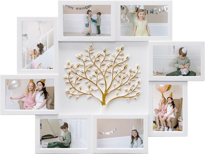 Photo 1 of  8 Photo Collage Frame for Wall 4x6 Picture Frame Collage with Tree Decor Collage Picture Frames for Wall Family Photo Frames for Home Living Room - White 