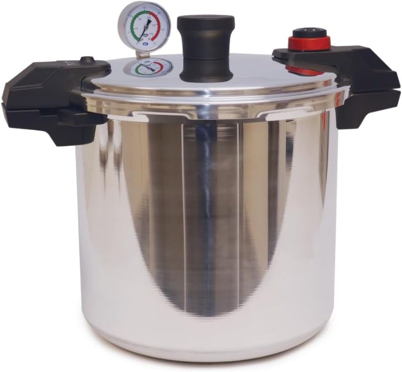 Photo 1 of  T-fal Pressure Cooker Aluminum Pressure Canner, 22 Quart, 3 PSI Settings, Cookware, Pots and Pans, Large Capacity, Cooling Racks, Recipe Booket, Canning Vegetables, Meats, Poultry, Seafood, Silver 