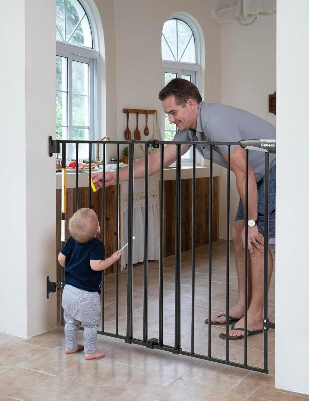 Photo 1 of  Babelio 34" Extra Tall Baby/Dog Gate with No Threshold Design Walk Thru Door, 26-43" Auto Close Safety Gate for Babies, Elders and Pets, Fits Doorways, Stairs, and Entryways, Black 