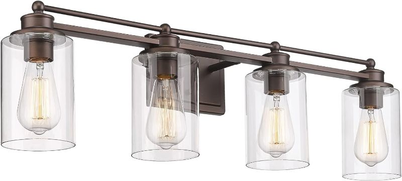 Photo 1 of 4-Light Bathroom Light Fixtures, HWH Farmhouse Vanity Wall Sconce in Oil-Rubbed Bronze Finish with Clear Glass Shade, 5HLT63B-4W ORB 