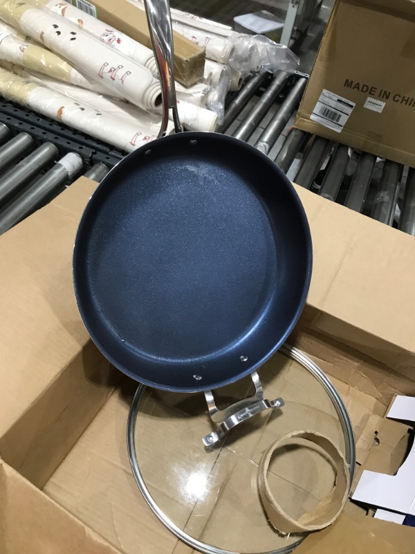 Photo 2 of  Classic Blue 14 in. Aluminum Ultra-Durable Diamond Infused Family Skillet with Glass Lid and Helper Handle 