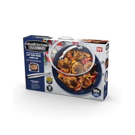 Photo 1 of  Classic Blue 14 in. Aluminum Ultra-Durable Diamond Infused Family Skillet with Glass Lid and Helper Handle 
