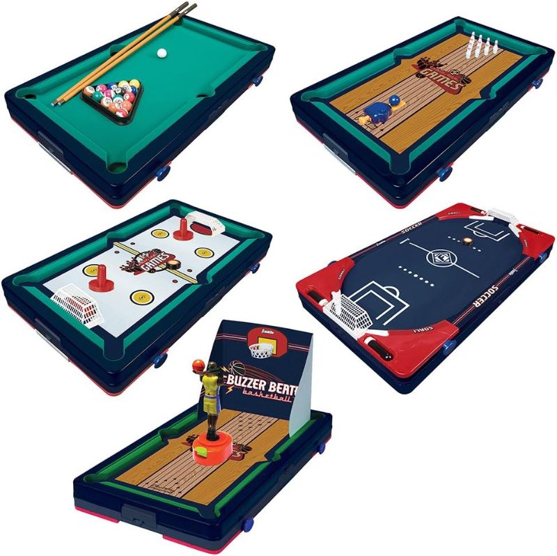 Photo 1 of  Franklin Sports Table Top Sports Game Set - 5-in-1 Sports Center Indoor Sports Games - Tabletop Soccer, Basketball, Hockey, Bowling + Pool 