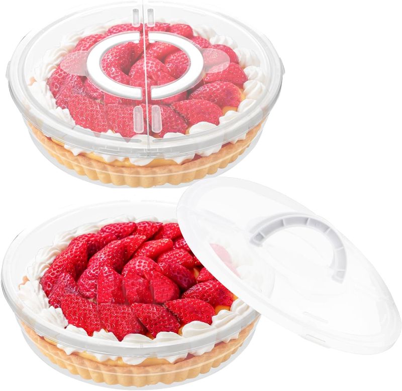 Photo 1 of  2Pcs 12" Food Storage Containers with Lids Pie Pie Pan Plastic Carrier Pizza Slice Storage Container for for Pies, Cheesecake, Flan, Pizza, Tortilla?Fruit 