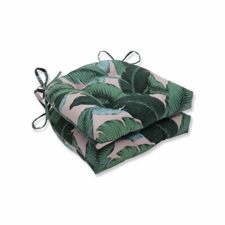 Photo 1 of  Floral 16 in. X 15.5 in. Outdoor Dining Chair Cushion in Green/Pink/Blue (Set of 2) 