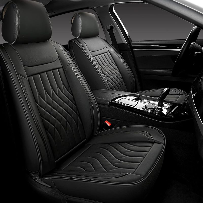 Photo 1 of  Sanwom Leather Car Seat Covers 2 PCS Front, Universal Automotive Vehicle Seat Covers, Waterproof Vehicle Seat Covers for Most Sedan SUV Pick-up Truck, Black 