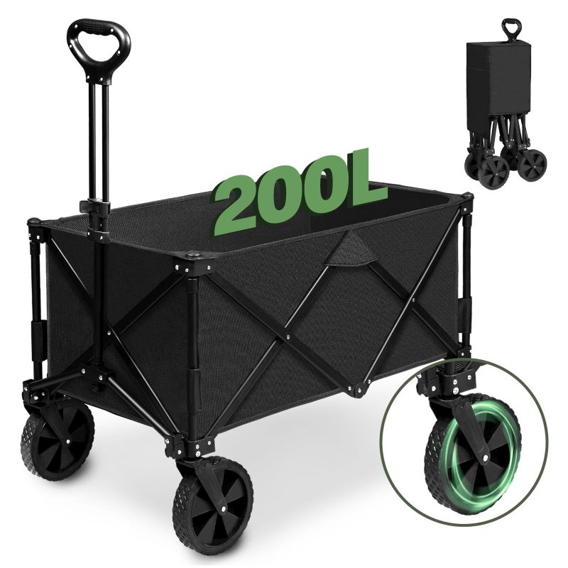Photo 1 of Wagons Carts Foldable, 200L Large Capacity Lounge Wagon,All Terrain Wagon Used as Beach Wagon,Grocery Cart,Garden Cart,Sports Wagon and Camping Wagon (Black)