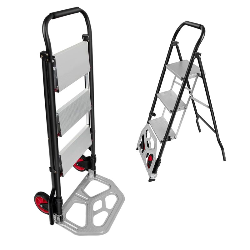 Photo 1 of 2 in 1 Aluminum Hand Truck & Ladder 3 Step Ladder Step Stool for Adults with Wide Anti-Slip Pedal and 6’’ Rubber Wheels, 330lbs Capacity Sturdy Steel Ladder Portable Steel Step Stool Dolly