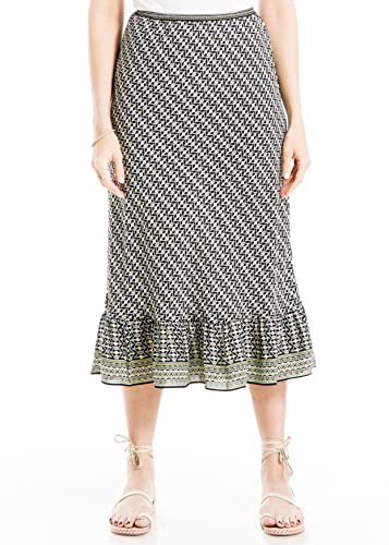 Photo 1 of  Max Studio Women's Maxi Skirt with Ruffle Hem, Black/Lime Yellow Helix Grid SIZE XS