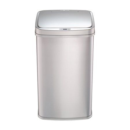 Photo 1 of  13 Gal. Silver Stainless Steel Rectangular Shape Motion Sensor Trash Can 