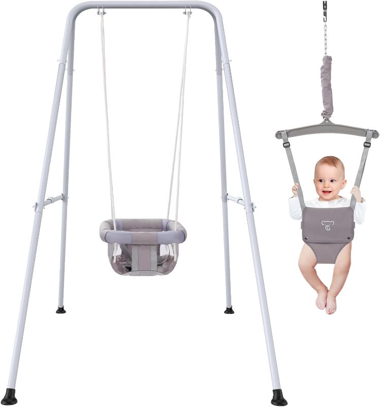 Photo 1 of 2 in 1 Baby Jumper with Swing, Baby Swing Indoor and Outdoor Use, Baby Jumpers and Bouncers, Toddler Swing with Foldable Stand 
