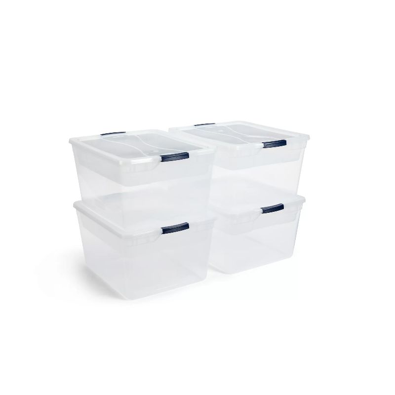 Photo 1 of Rubbermaid Cleverstore Clear 71 Qt Plastic Storage Tote w/ trays & Lid, 4 Pack