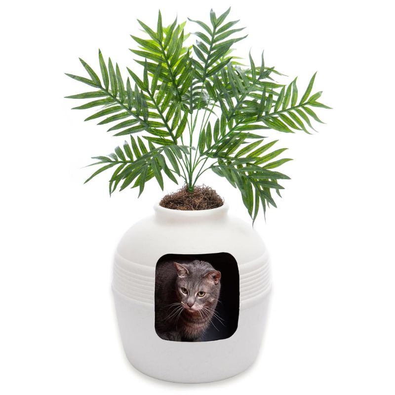 Photo 1 of Hidden Litter Box Starter Kit, Round Enclosed Cat Litter Box Planter with Artificial Plants