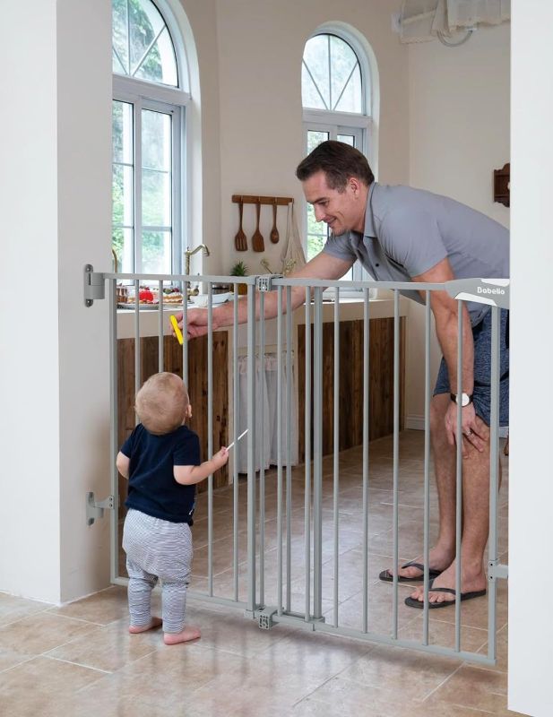 Photo 1 of  Babelio 34" Extra Tall Baby/Dog Gate with No Threshold Design Walk Thru Door, 26-43" Auto Close Safety Gate for Babies, Elders and Pets, Fits Doorways, Stairs, and Entryways, Grey 