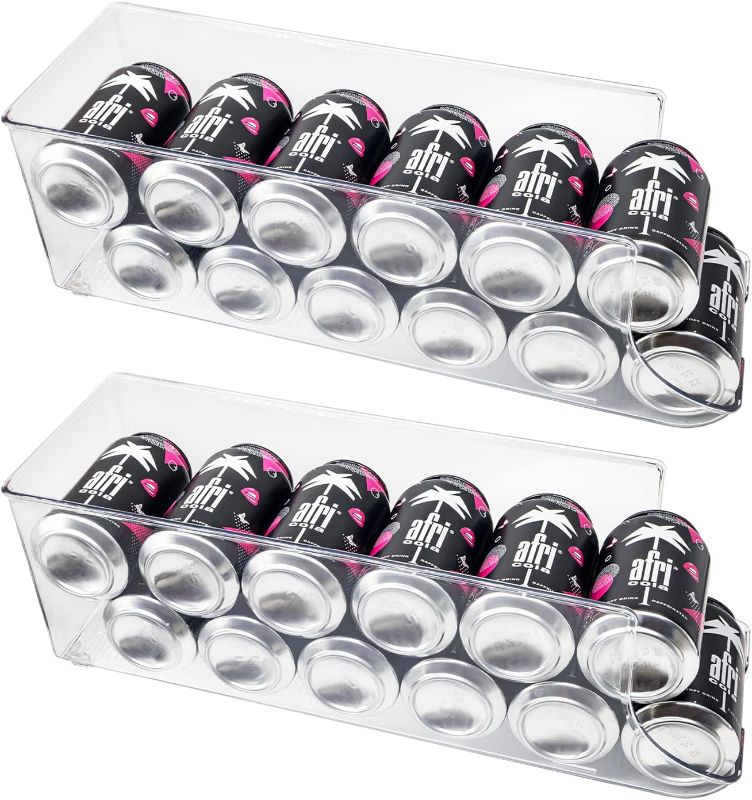 Photo 1 of SCAVATA 2 Pack Soda Can Organizer for Refrigerator, 12 Can Fridge Organizer Canned Food Pop Cans Container Can Holder Dispenser for Fridge Pantry Rack Freezer, Clear Plastic Storage Bins 