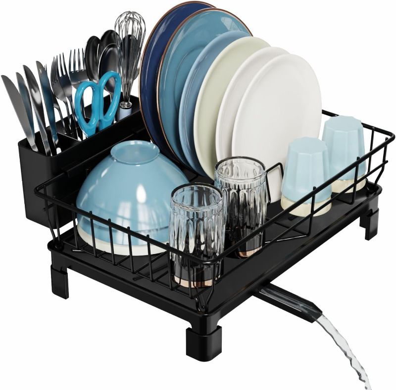 Photo 1 of  GSlife Dish Drying Rack for Kitchen Counter or in Sink - Small Dish Rack for RV and Small Apartment Counter Top Space, Compact Dish Drainer with Utensil Holder, Black 