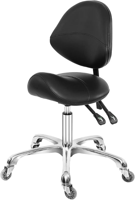 Photo 1 of Saddle Stool Dental Hygienist Chair with Back Support, Rolling Esthetician Saddle Stool for Lash Salon Tattoo Shop Spa Dentist Clinic (with Backrest, Black) 