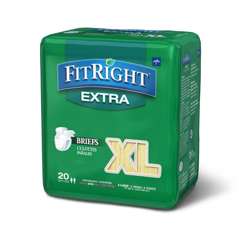 Photo 1 of  Medline® FitRight Extra Adult Disposable Briefs, Size XL, Waist Size 57"-66", 20/Bag 