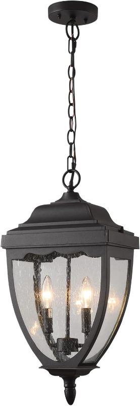 Photo 1 of  Outdoor Pendant Light Fixtures, Exterior Hanging Lantern Outdoor Chandelier in Black Finish with Seeded Glass for Entryway,Doorway,Farmhouse,Foyer 