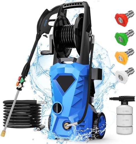 Photo 1 of  4000PSI Electric High Pressure Washer - commowner 2.8GPM Power Washers Electric Powered with Upgraded Pressure Washer Hose Reel, Foam Cannon, 4 Nozzle Set, Cleans Patios/Cars/Fences/Windows, Blue 